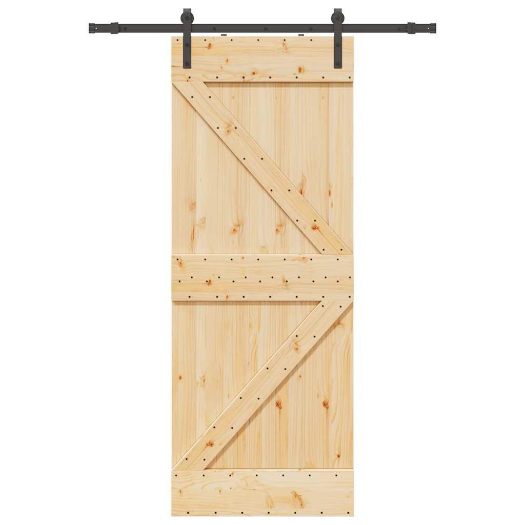 Skydedør med monteringssæt 80x210 cm massivt fyrretræ
