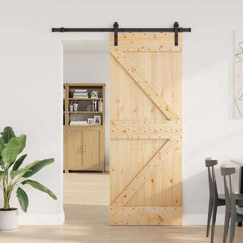 Skydedør med monteringssæt 80x210 cm massivt fyrretræ