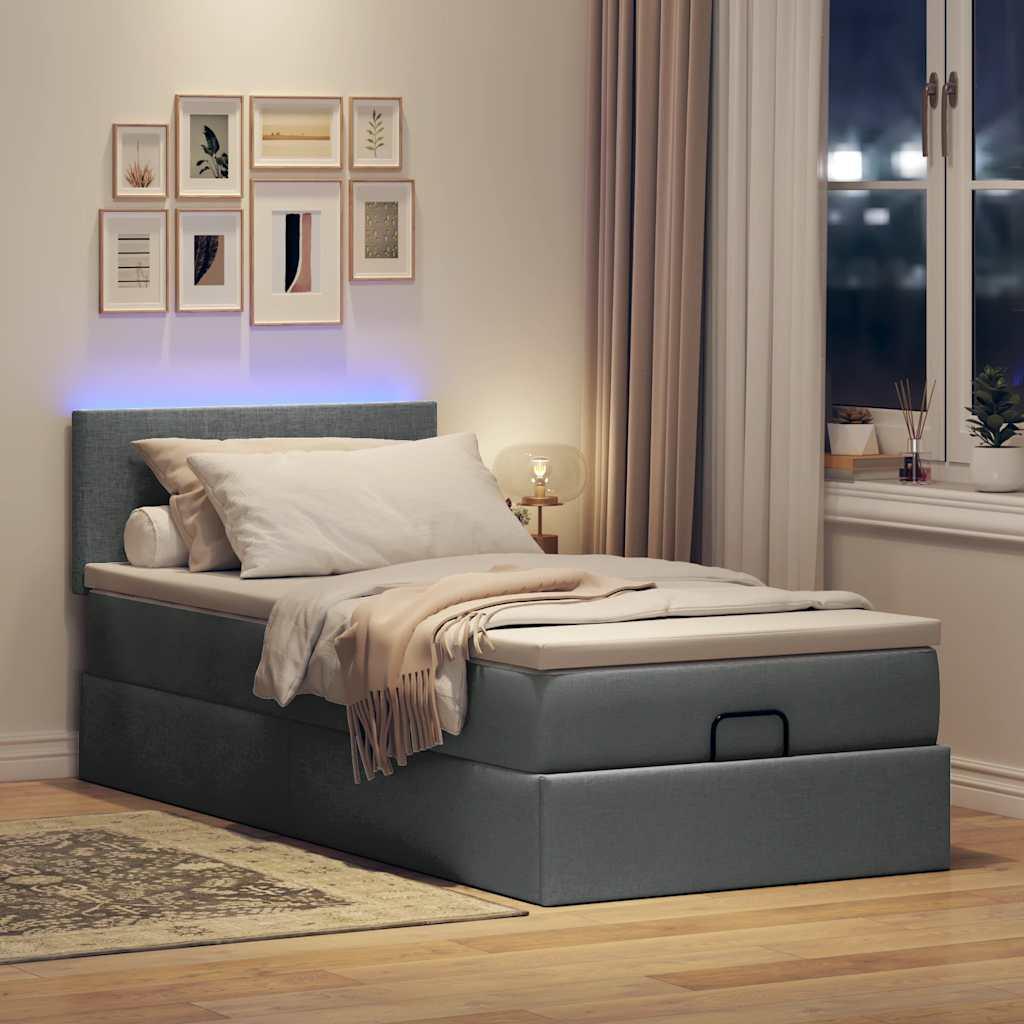 Ottoman seng med madras & LEDs 80x200 cm stof mørkegrå billede