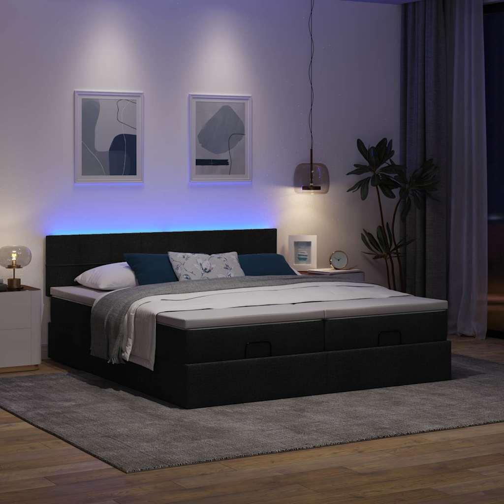 Osmannisk sengeramme med madrasser 200x200 cm stof sort billede