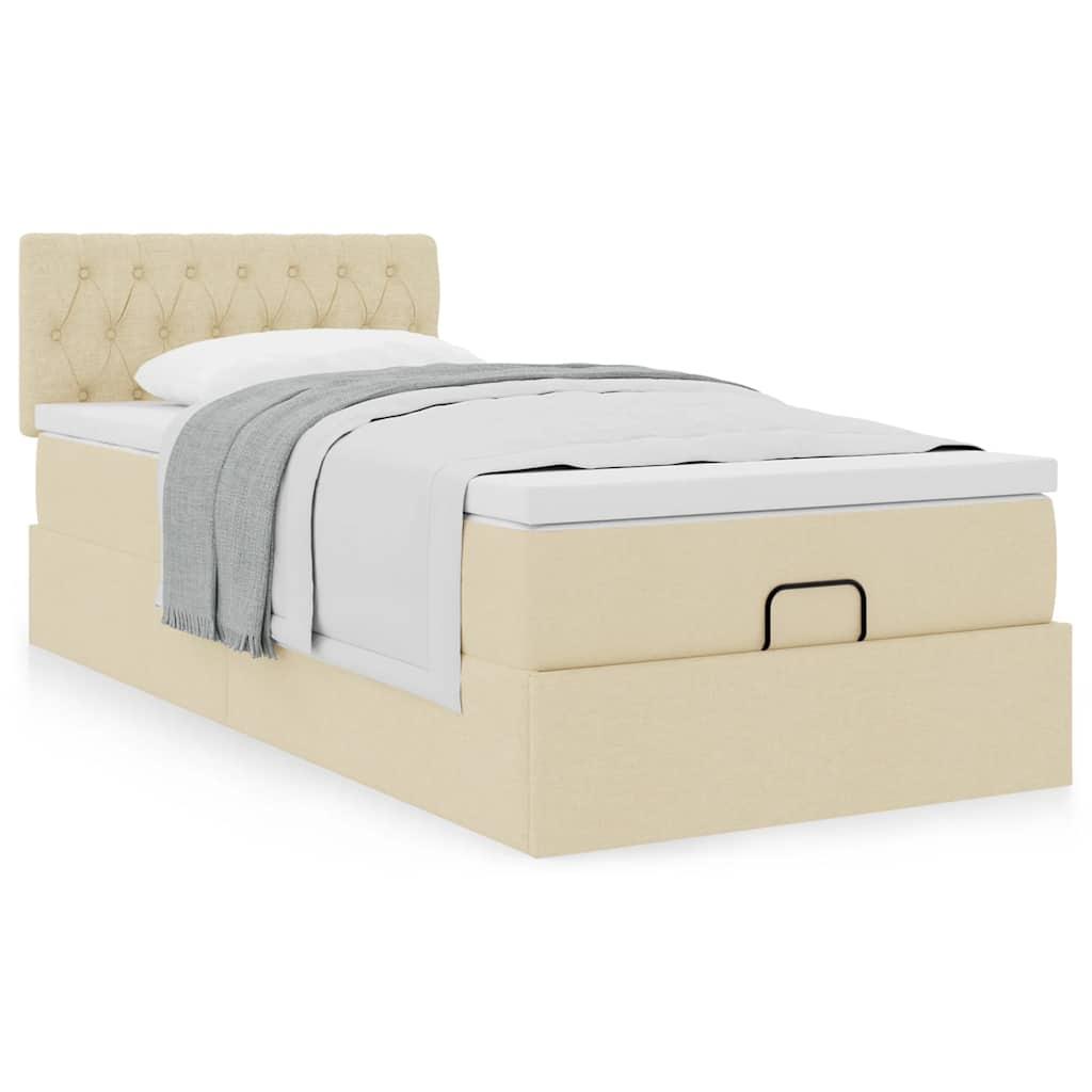 Ottoman seng med madras 90x200 cm stof cremefarvet billede