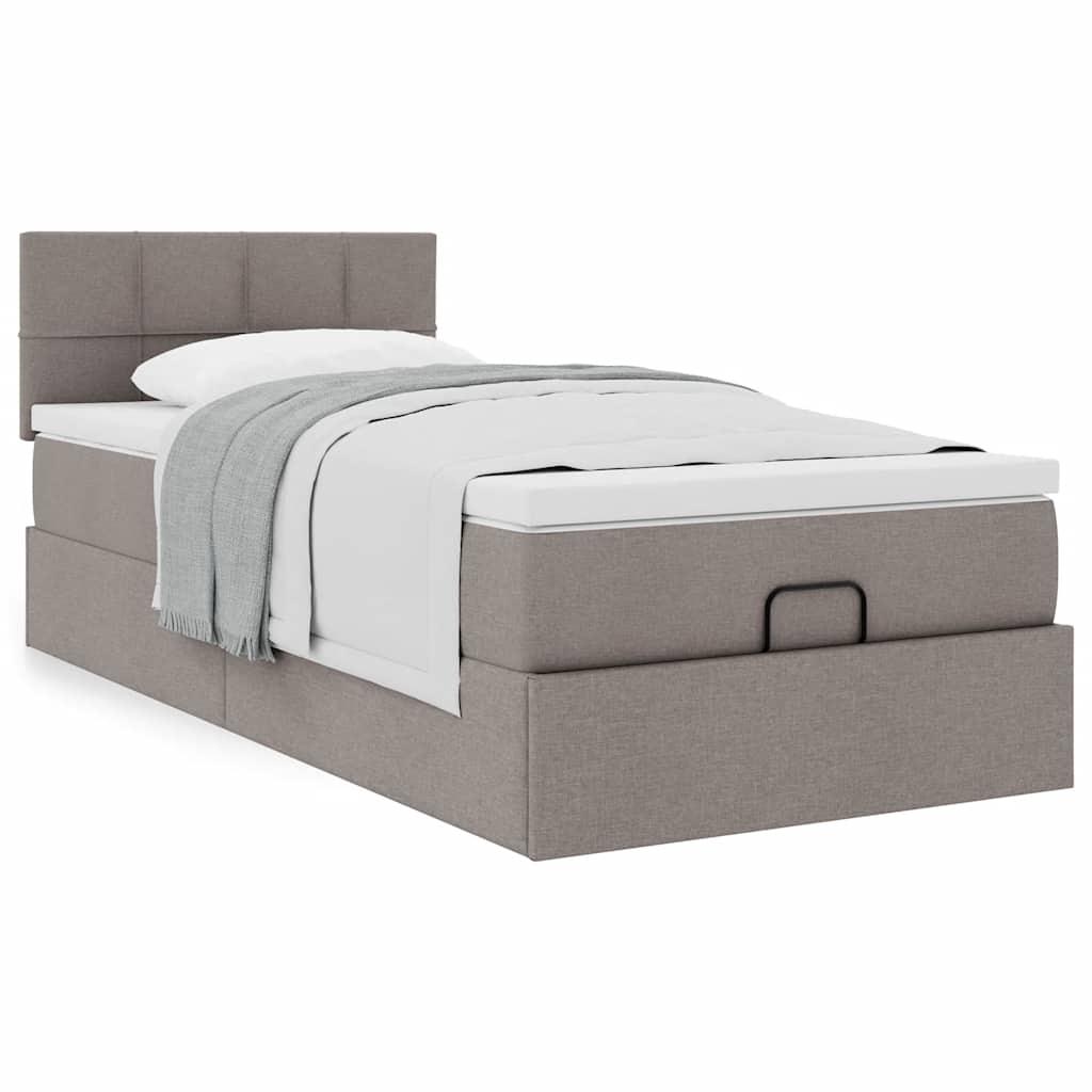Ottoman seng med madras 100x200 cm stof gråbrun billede