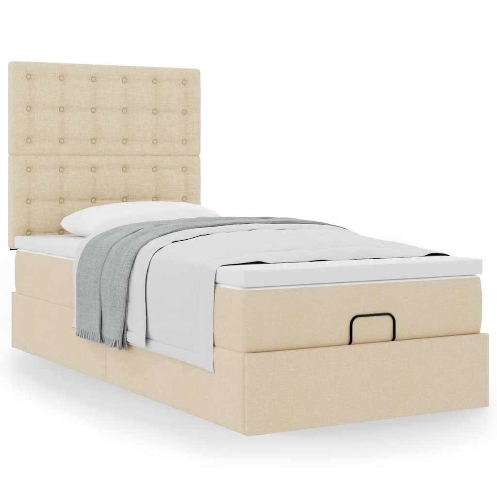 Ottoman seng med madras 90x200 cm stof cremefarvet billede