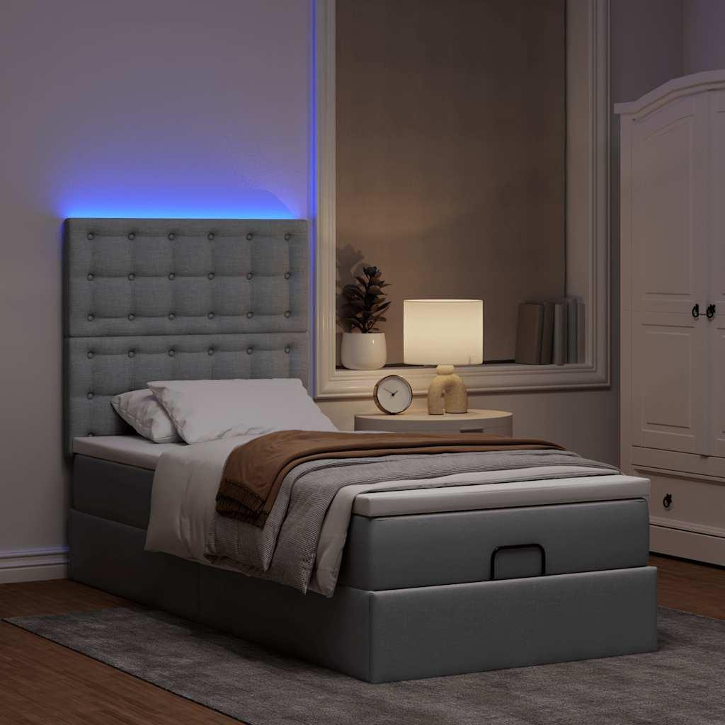 Osmannisk sengeramme med madras 90x190 cm stof lysegrå billede