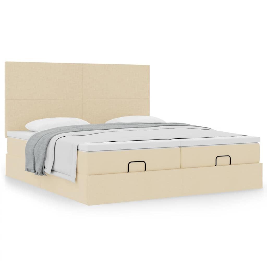 Osmannisk sengeramme med madrasser 200x200 cm stof cremefarvet billede