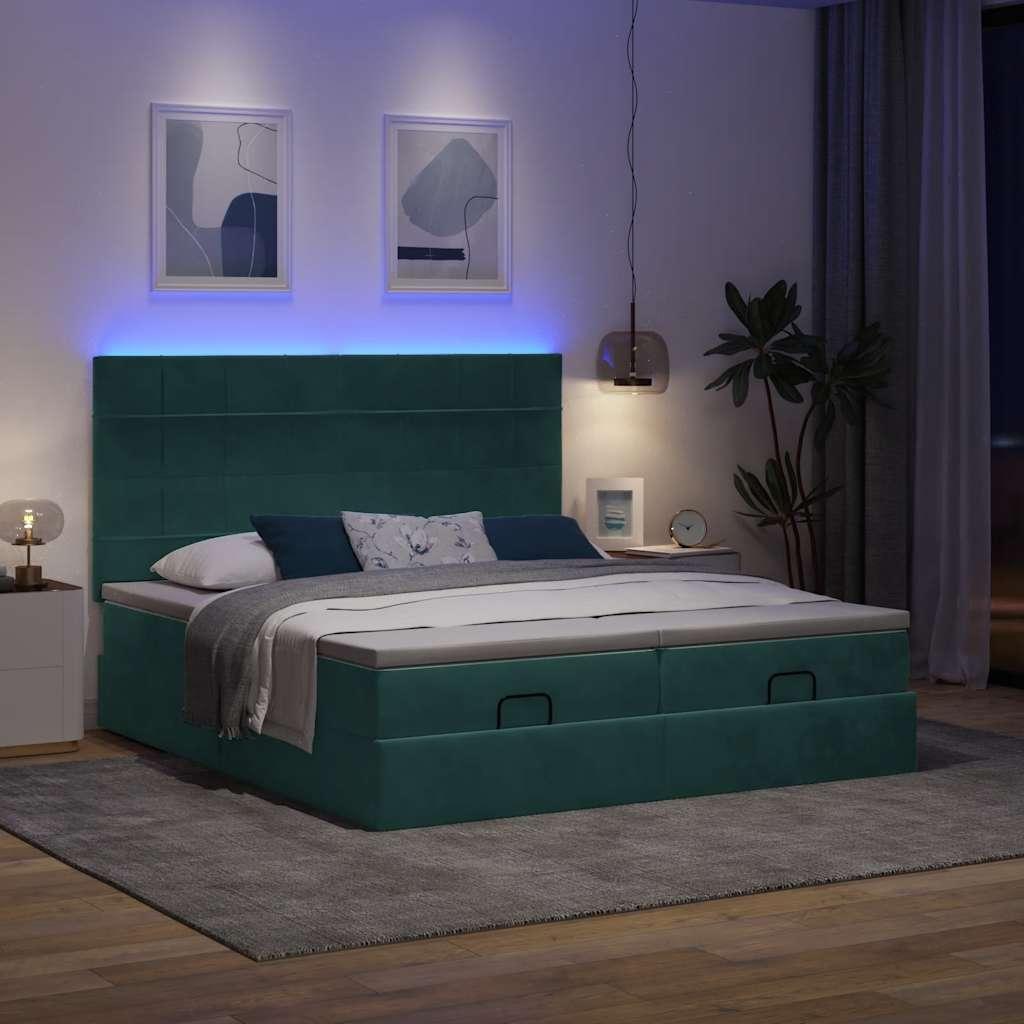 Osmannisk sengeramme med madrasser 200x200 cm fløjl mørkegrøn billede