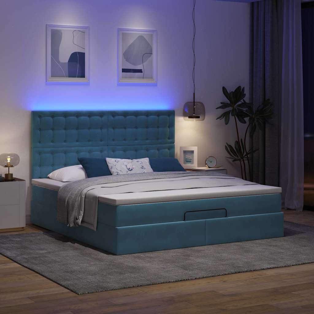 Osmannisk sengeramme med madrasser 180x200 cm fløjl mørkeblå billede