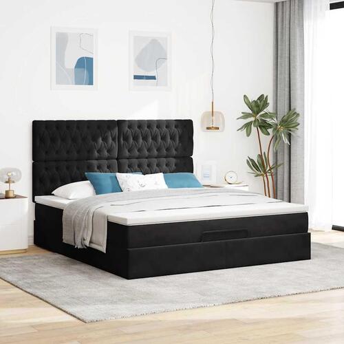 Osmannisk sengeramme med madrasser 180x200 cm fløjl sort
