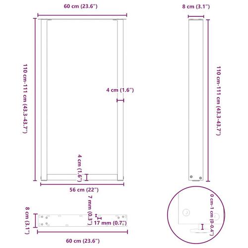 Sofabordben U-formet 2 stk. 60x(110-111) cm stål sort