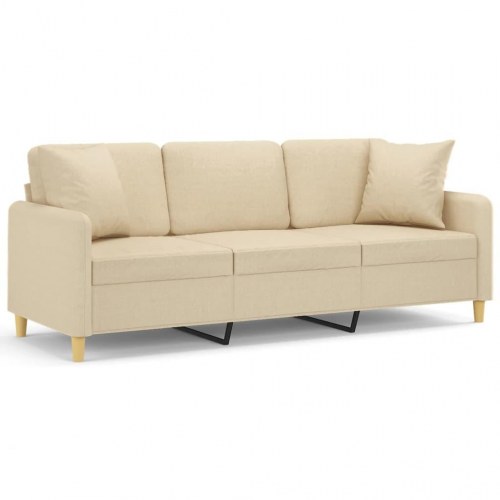 3-personers sofa med pyntepuder - stof, cremefarvet, 198 cm