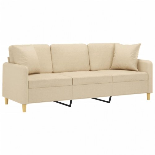 3-personers sofa med pyntepuder - stof, cremefarvet, 198 cm