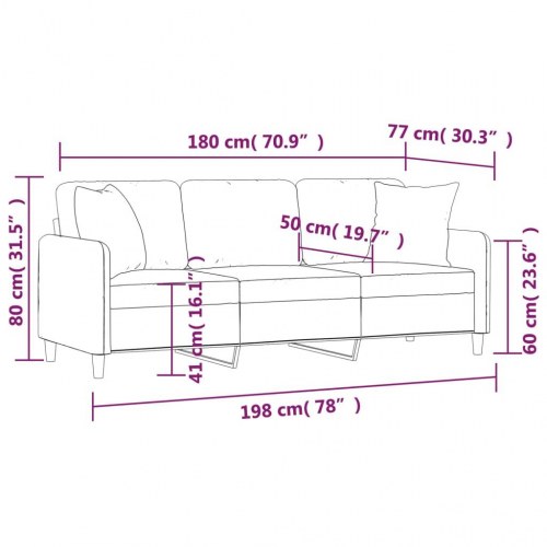 3-personers sofa med pyntepuder - stof, cremefarvet, 198 cm