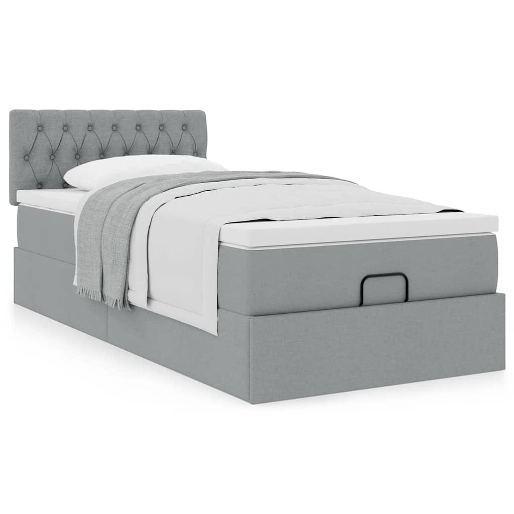 Osmannisk sengeramme med madras 90x190 cm stof lysegrå billede