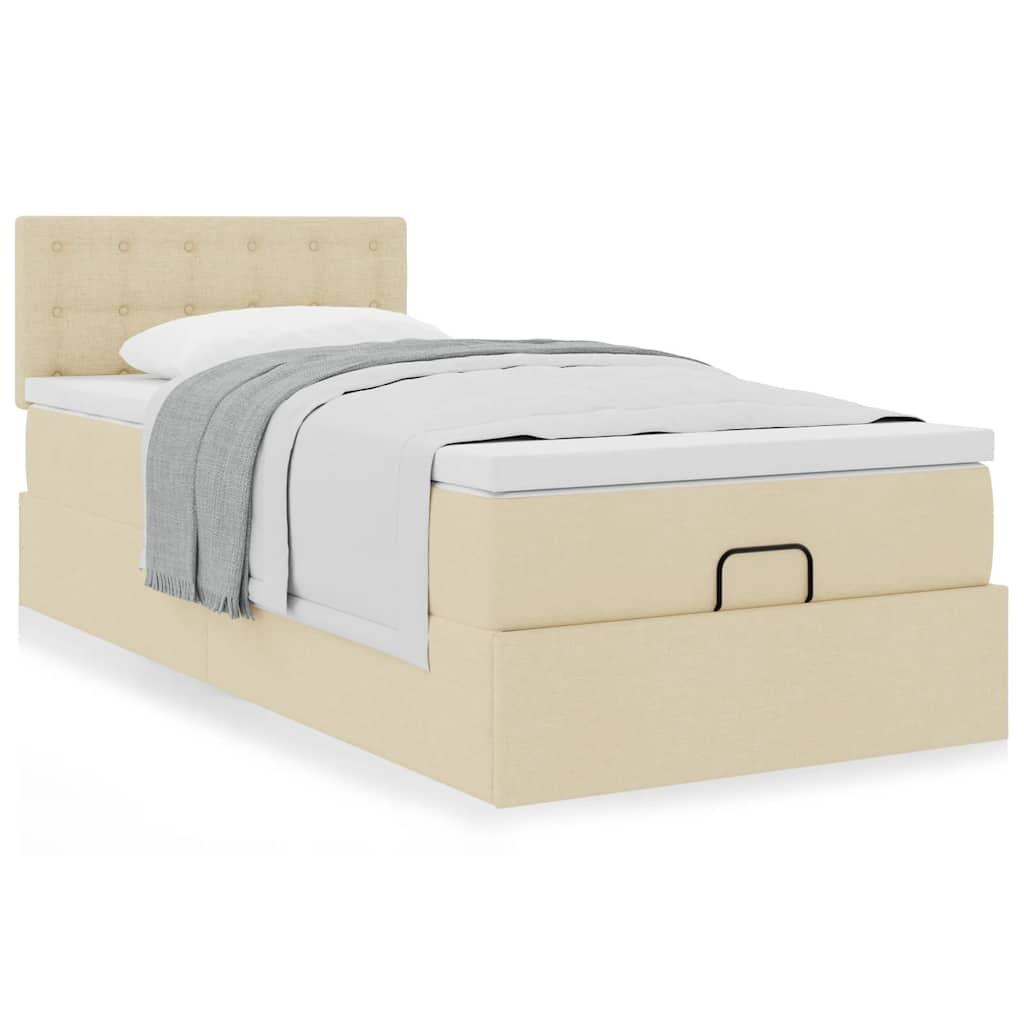 Ottoman seng med madras 90x200 cm stof cremefarvet billede