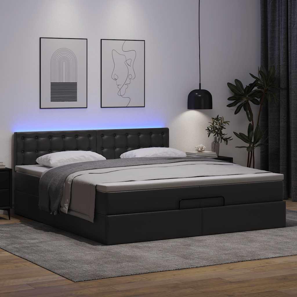 Ottomansk sengeramme med madras 200×200 cm - kunstlæder, sort billede