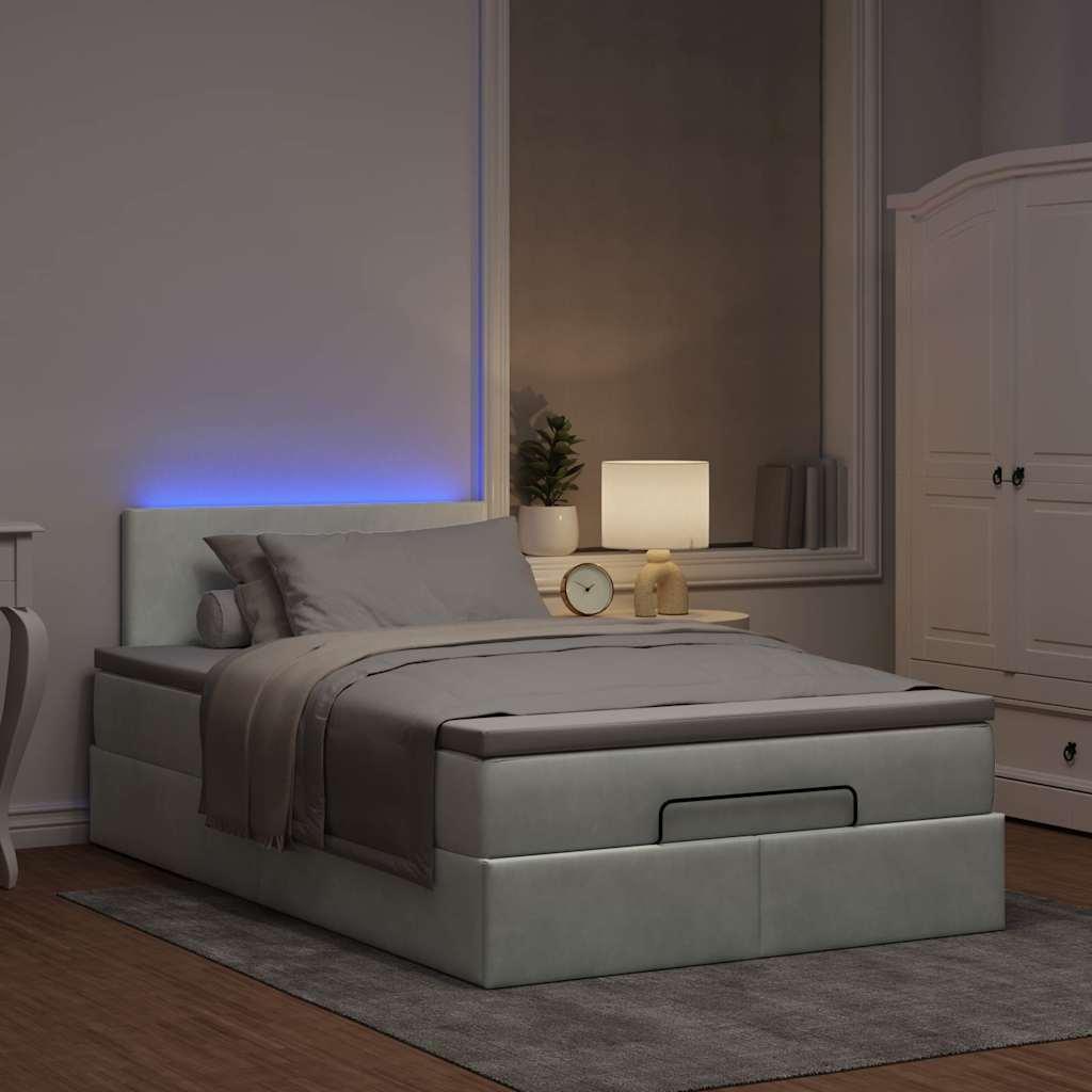 Ottoman seng med madras & LEDs 120x190cm fløjl lysegrå billede