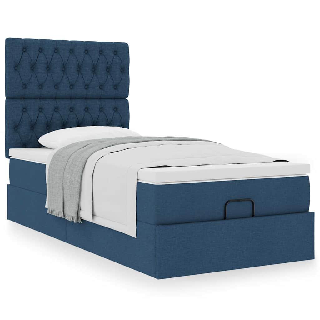 Ottoman seng med madras 90x200 cm stof blå billede
