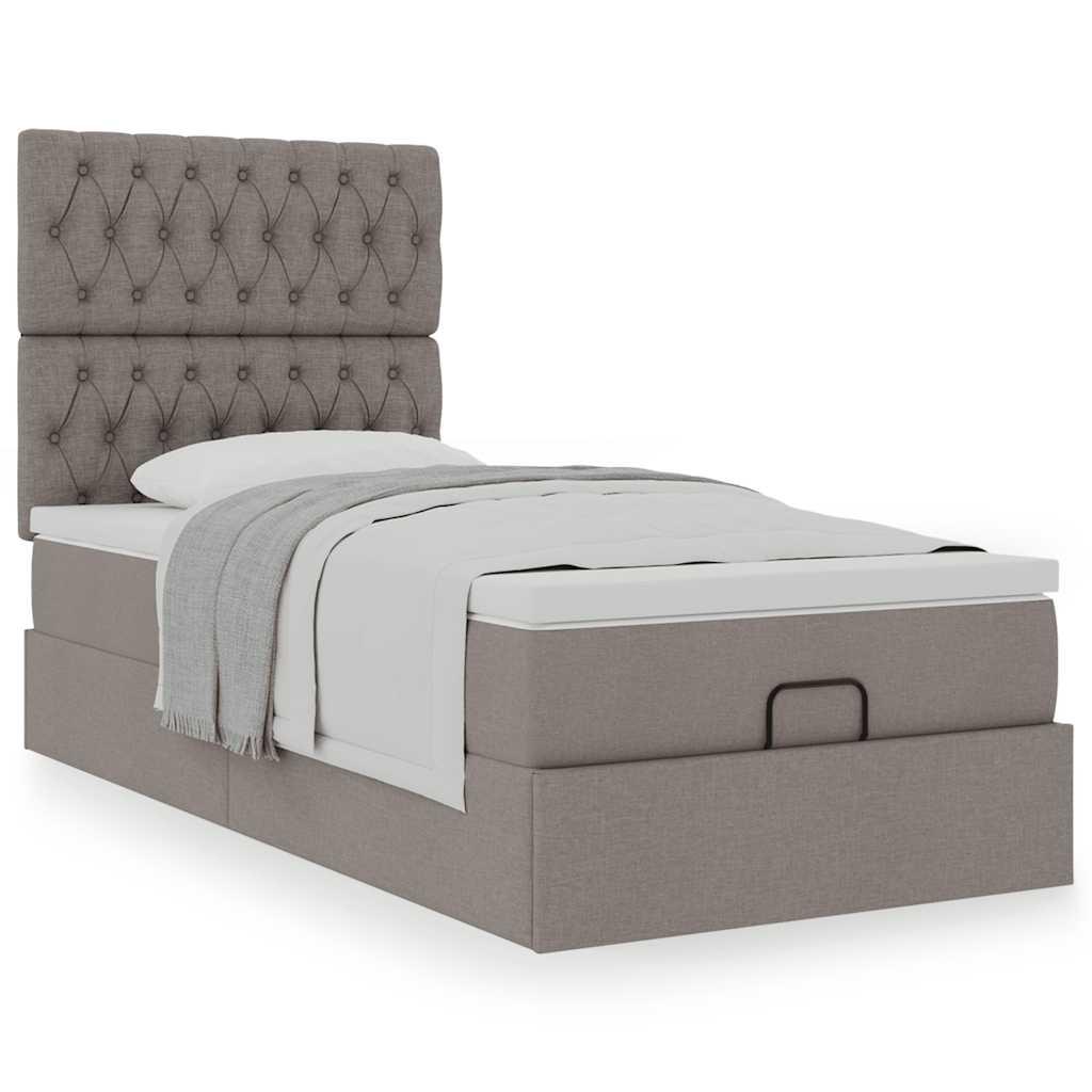 Ottoman seng med madras 100x200 cm stof gråbrun billede