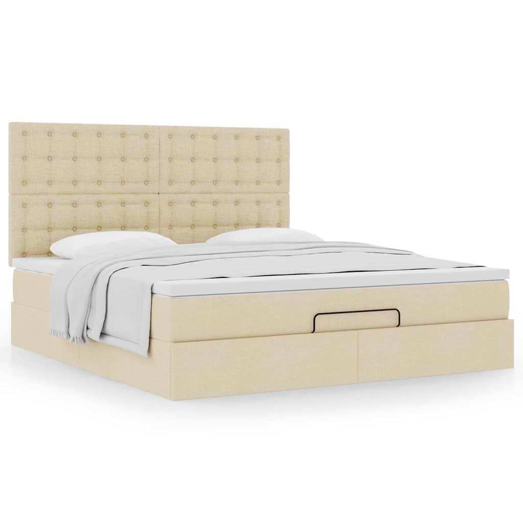 Osmannisk sengeramme med madras 180x200 cm stof cremefarvet billede