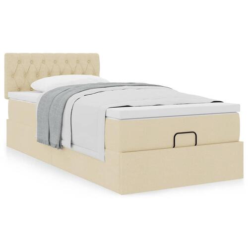 Ottoman seng med madras 100x200 cm stof cremefarvet