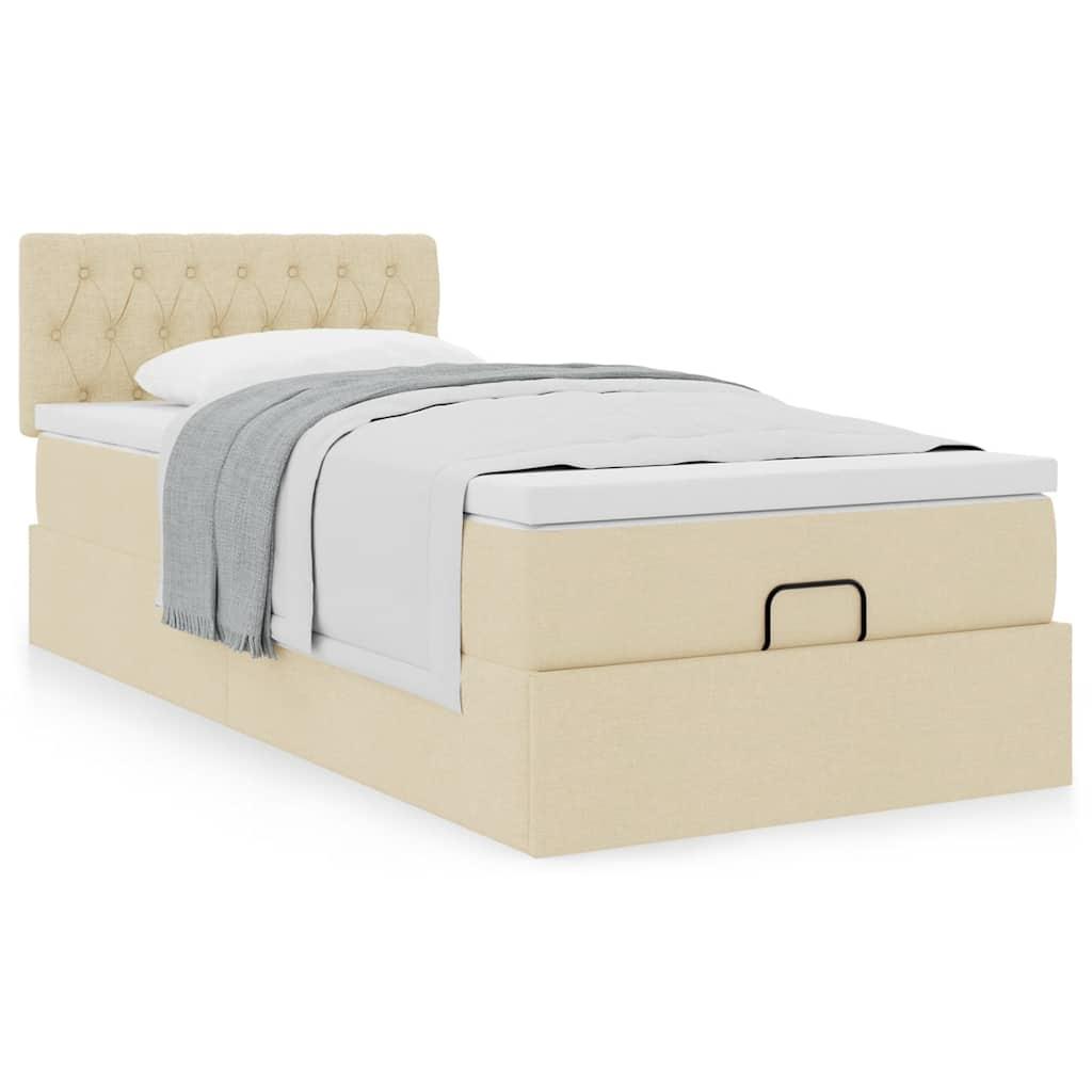 Ottoman seng med madras 100x200 cm stof cremefarvet