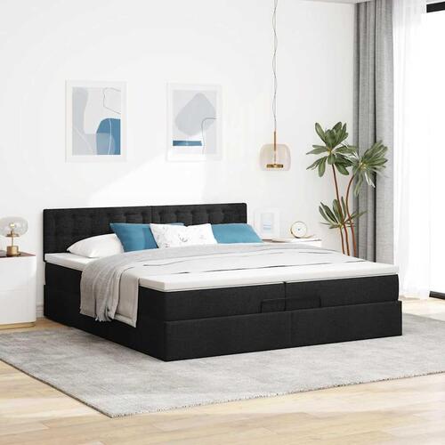 Osmannisk sengeramme med madras 200x200 cm stof sort