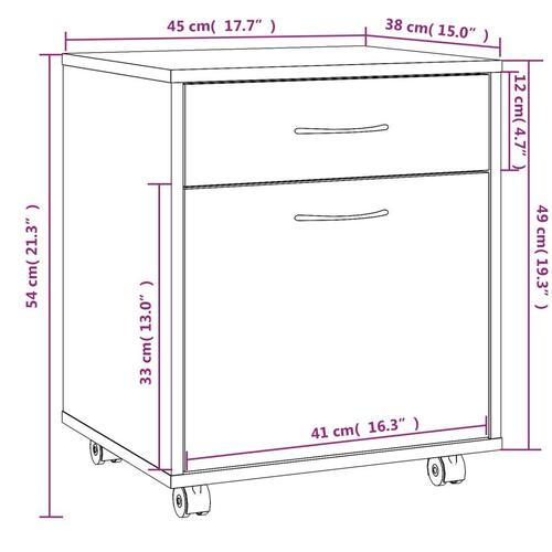 Rullebord 45x38x54 cm konstrueret træ brun egetræsfarve