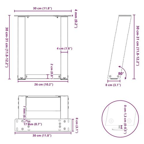 Sofabordben U-formet 2 stk 30x(30-31) cm stål sort