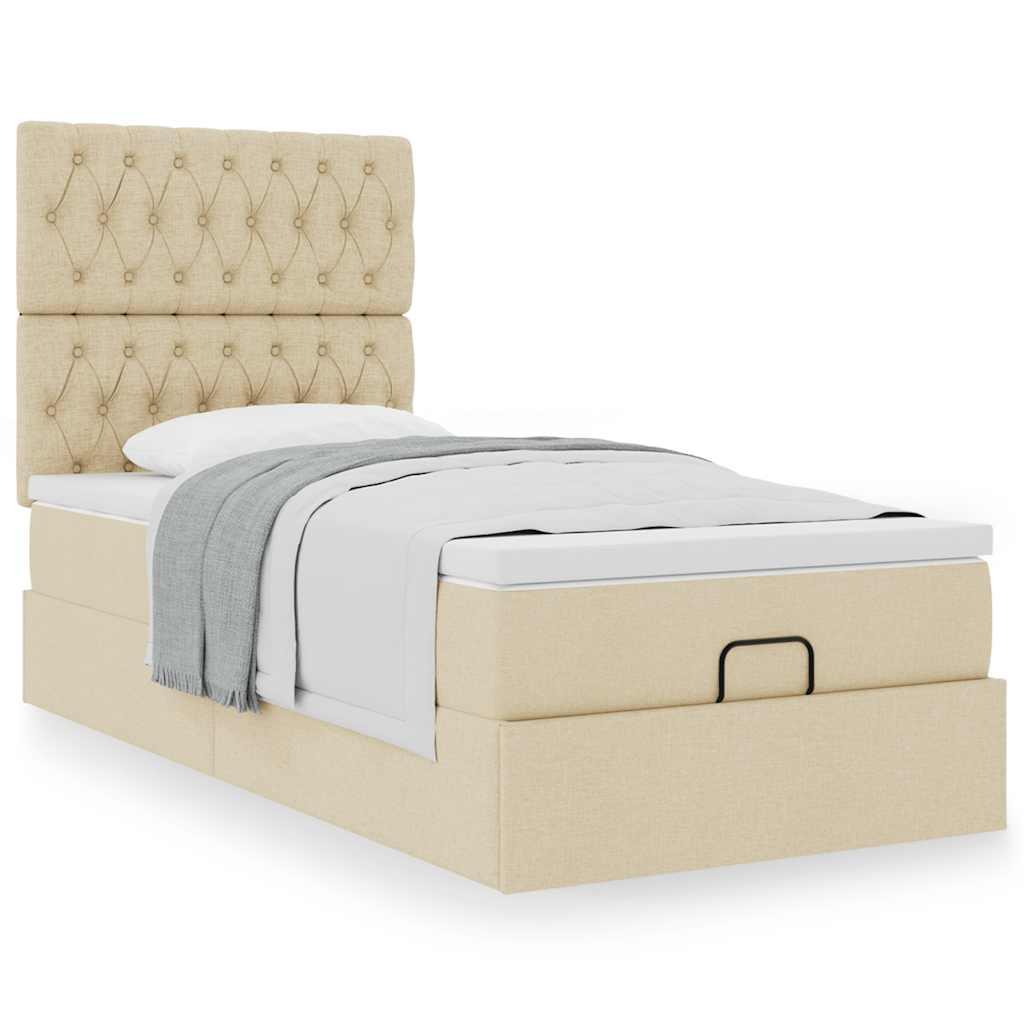 Ottoman seng med madras 100x200 cm stof cremefarvet billede
