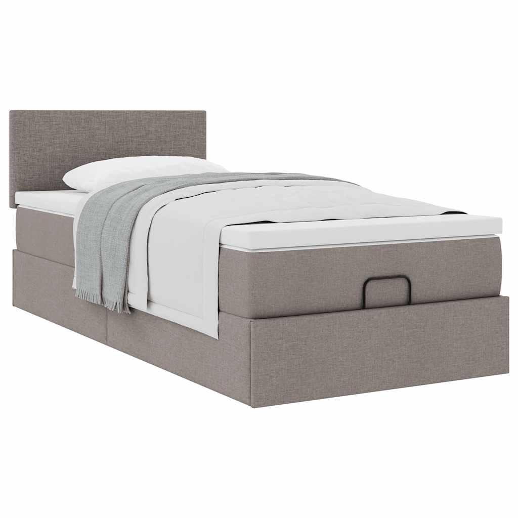 Ottoman seng med madras 100x200 cm stof gråbrun billede
