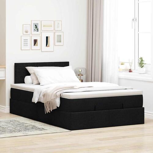 Ottoman seng med madras 120x200 cm stof sort