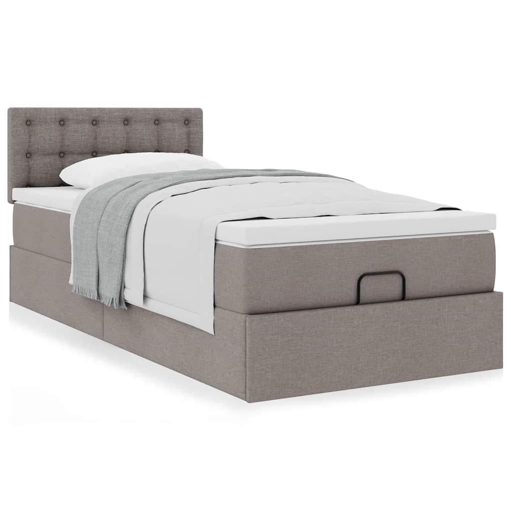 Ottoman seng med madras 100x200 cm stof gråbrun billede