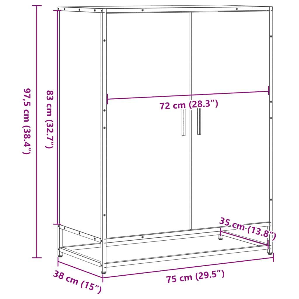 Skoskab 75x38x97,5 cm konstrueret træ og metal sort