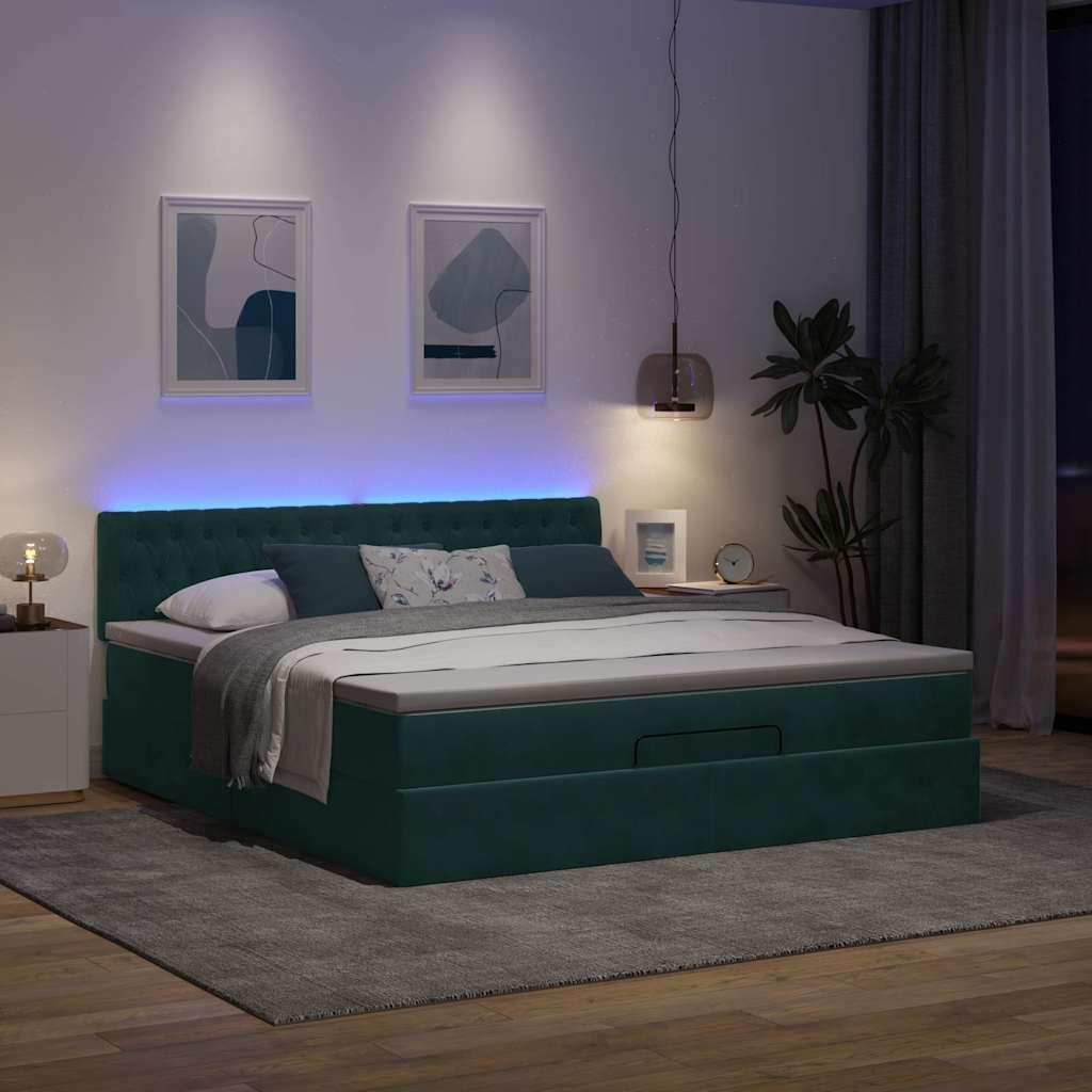 Osmannisk sengeramme med madras 180x200 cm fløjl mørkegrøn billede