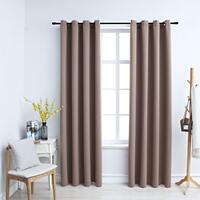 Lysdæmpende gardiner 2 stk. med metalringe 140 x 175 cm gråbrun