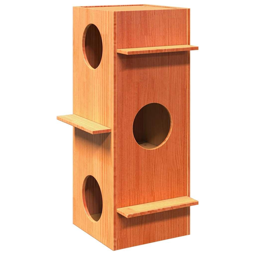 Kattehus 43x43x90 cm massivt fyrretræ gyldenbrun