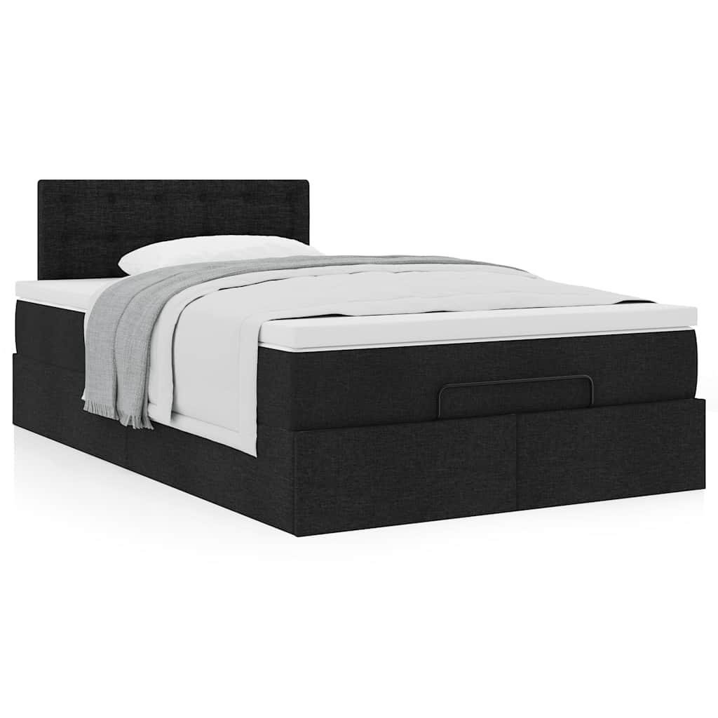 Ottoman seng med madras 120x190 cm stof sort billede