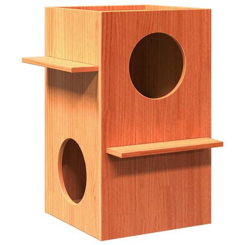 Kattehus 43x43x60 cm massivt fyrretræ gyldenbrun