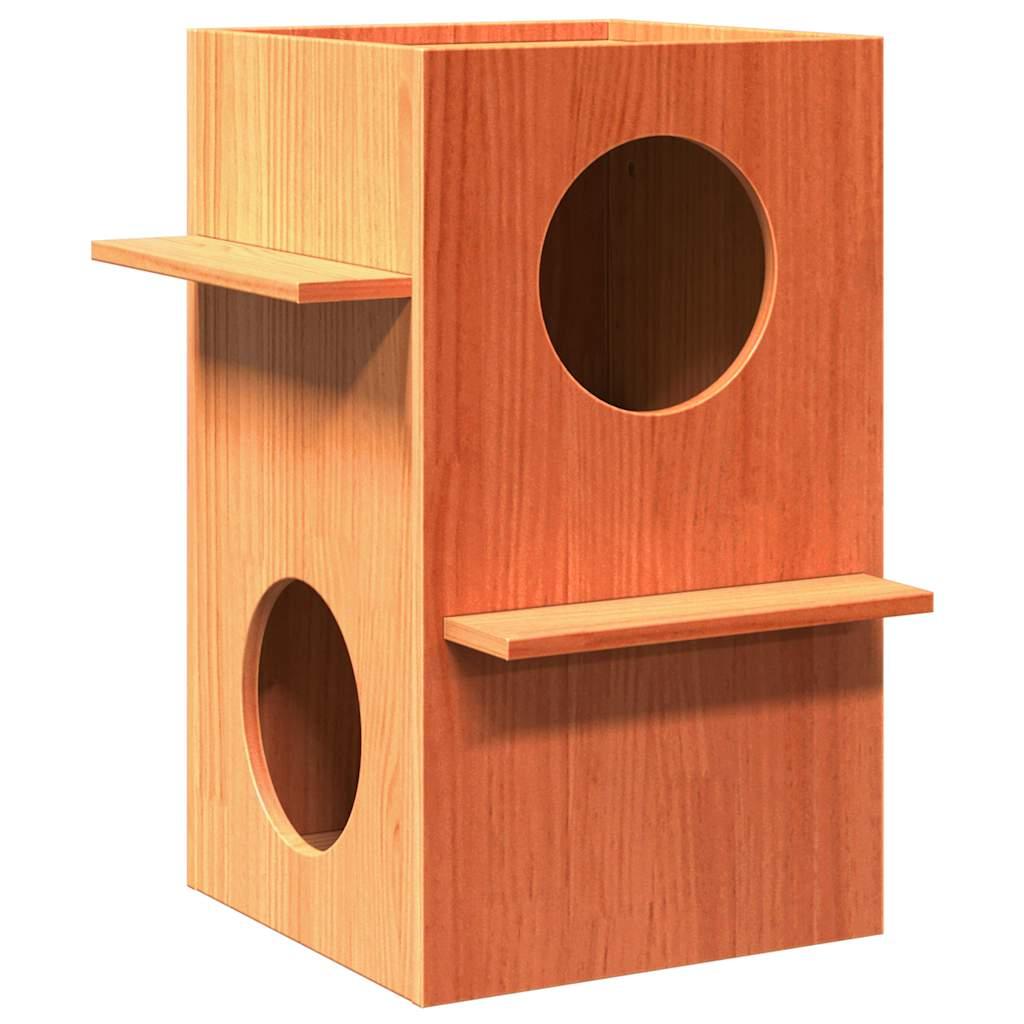 Kattehus 43x43x60 cm massivt fyrretræ gyldenbrun