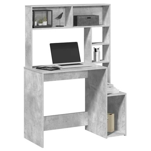 Skrivebord m. hylder 100x45x140 cm konstrueret træ betongrå