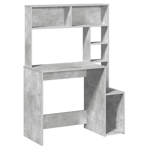 Skrivebord m. hylder 100x45x140 cm konstrueret træ betongrå