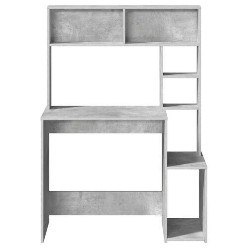 Skrivebord m. hylder 100x45x140 cm konstrueret træ betongrå