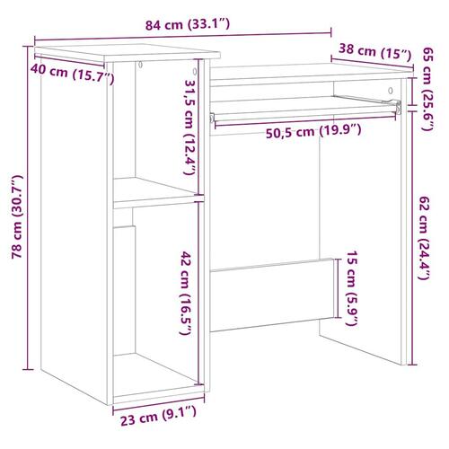Skrivebord m. hylder 84x40x78 cm konstrueret træ hvid