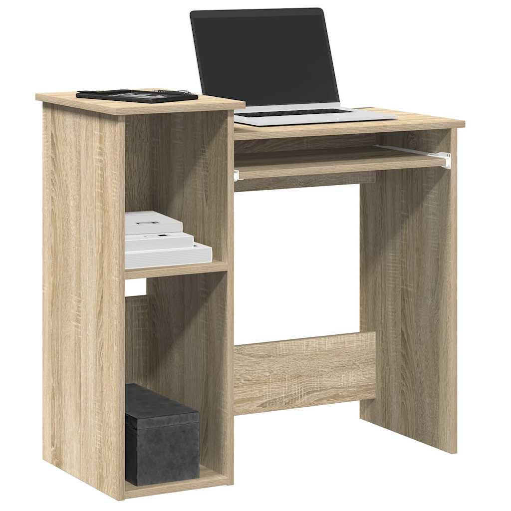 Skrivebord m. hylder 84x40x78 cm konstrueret træ sonoma-eg