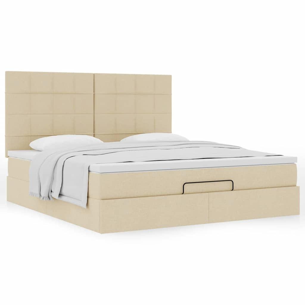 Osmannisk sengeramme med madras 160x200 cm stof cremefarvet billede