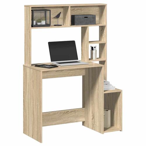 Skrivebord med hylder 100x45x140 cm konstrueret træ sonoma-eg
