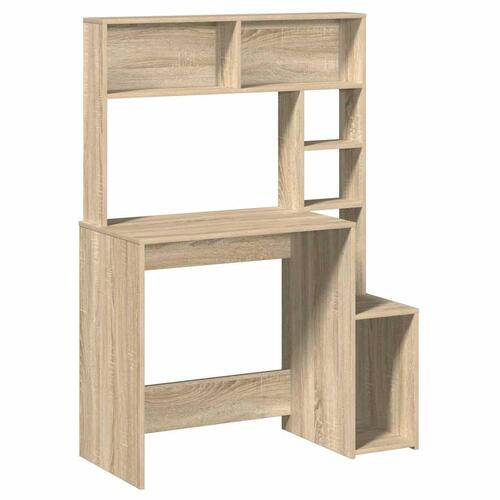 Skrivebord med hylder 100x45x140 cm konstrueret træ sonoma-eg