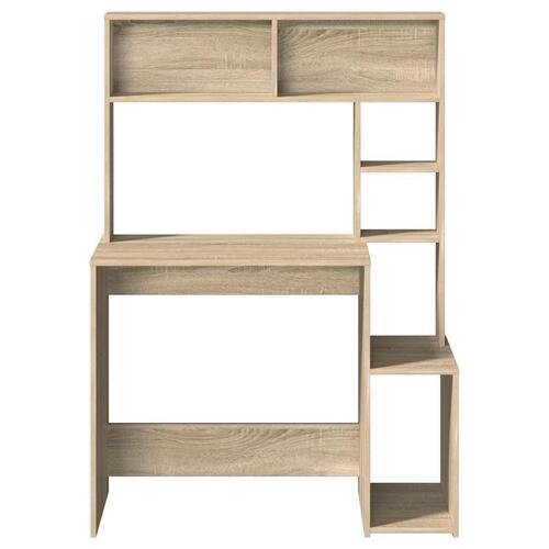 Skrivebord med hylder 100x45x140 cm konstrueret træ sonoma-eg