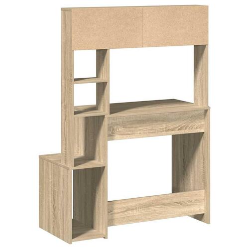 Skrivebord med hylder 100x45x140 cm konstrueret træ sonoma-eg