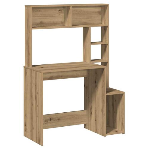 Skrivebord m. hylder 100x45x140 cm konstrueret træ kunsteg